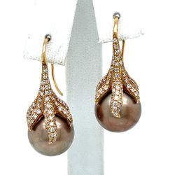 18K Rose Gold South Seal Pearl & Diamond Earrings
