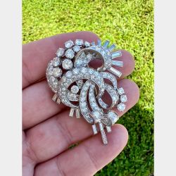 Art Deco Platinum 12.20 Ct. Diamond Brooch
