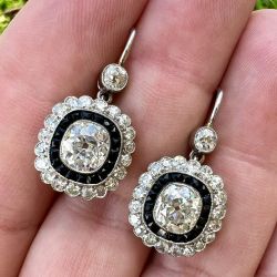Platinum 4.80 Ct. Diamond & Onyx Earrings
