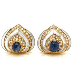 18K Yellow Gold Diamond & Sapphire Earrings
