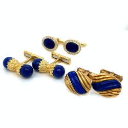 18K & 14K Yellow Gold Lapis Lazuli Cufflink Set
