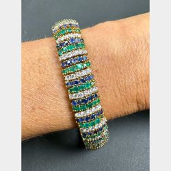 1960's 18K Yellow Gold Diamond, Sapphire, & Green Onyx Bracelet
