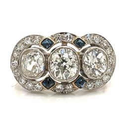 Art Deco Platinum & 18K Yellow Gold 3.45 Ct. Diamond  and Sapphire Ring
