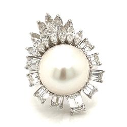 18K White Gold LFG Certified South Sea Pearl & Diamond Ring
