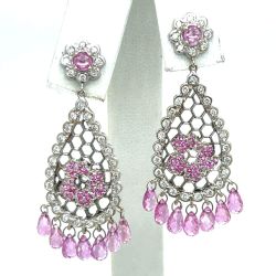 18K White Gold Pink Tourmaline & Diamond Earrings
