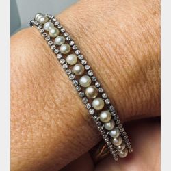 Art Deco Platinum & 18K Natural Pearl & Diamond Bracelet

