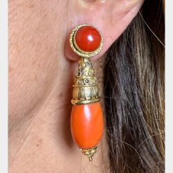 Antique 18K Yellow Gold Coral Earrings

