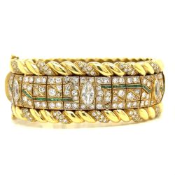 18K & Platinum Diamond & Emerald Bangle
