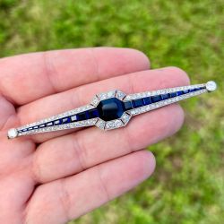 Art Deco Platinum Sapphire & Diamond Brooch
