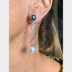 14K White Gold Pearl & Diamond Earrings
