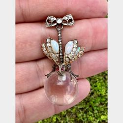 Victorian 18K & Silver Top Diamond and Opal Brooch
