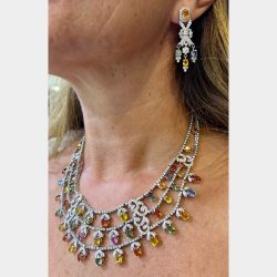18K Yellow Gold Natural Sapphire & Diamond Necklace/Earring Set
