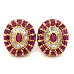 18K Yellow Gold Ruby & Diamond Earrings
