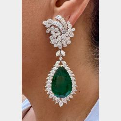 BVLGARI Platinum & 18K AGL Certified Emerald & Diamond Day/Night Chandelier Earrings
