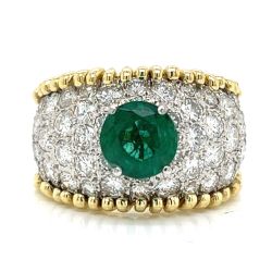 18K Yellow Gold & Platinum 1.76 Ct. Emerald & Diamond Ring
