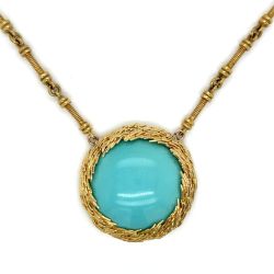 1960’s 18K Yellow Gold Natural Turquoise Necklace
