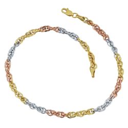 10k Tricolor Gold Double Cable Link Anklet