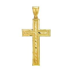 Large Diamond Cut Cross Pendant in 14K Yellow Gold