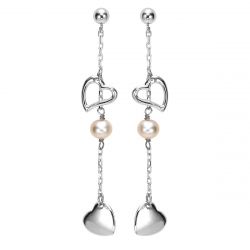 Silver Hearts and Pink Pearl Earrings