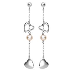 Silver Hearts and Pink Pearl Earrings