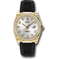  *Pre-Owned* Rolex Yellow Gold Datejust 36 Watch - 60 Diamond Bezel - Silver Jubilee Diamond Dial - Leather