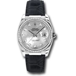  *Pre-Owned* Rolex White Gold Datejust 36 Watch - 60 Diamond Bezel - Mother-Of-Pearl Diamond Dial - Leather