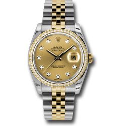  *Pre-Owned* Rolex Steel and Yellow Gold Rolesor Datejust 36 Watch - 52 Brilliant-Cut Diamond Bezel - Champagne Jubilee Diamond Dial - Jubilee Bracelet