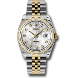  *Pre-Owned* Rolex Steel and Yellow Gold Rolesor Datejust 36 Watch - 52 Brilliant-Cut Diamond Bezel - Silver Jubilee Diamond Dial - Jubilee Bracelet