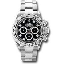  *Pre-Owned* Rolex White Gold Cosmograph Daytona 40 Watch - Black Diamond Dial