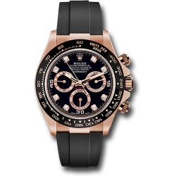  *Pre-Owned* Rolex Everose Gold Cosmograph Daytona 40 Watch - Black Diamond Dial - Black Oysterflex Strap