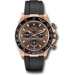 *Pre-Owned* Rolex Everose Gold Cosmograph Daytona 40 Watch - Chocolate Index Dial - Black Oysterflex Strap