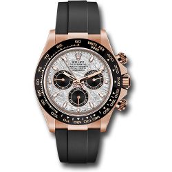  *Pre-Owned* Rolex Everose Gold Cosmograph Daytona 40 Watch - Meteroite and Black Index Dial - Black Oysterflex Strap