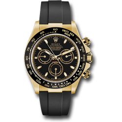  *Pre-Owned* Rolex Yellow Gold Cosmograph Daytona 40 Watch - Black Index Dial - Black Oysterflex Strap
