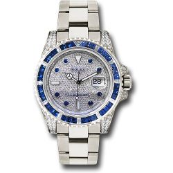  *Pre-Owned* Rolex White Gold Submariner Date Watch - Sapphire And Diamond Bezel - Diamond Paved Dial