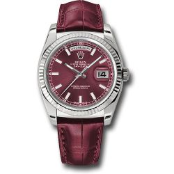  *Pre-Owned* Rolex White Gold Day-Date 36 Watch - Fluted Bezel - Cherry Index Dial - Cherry Leather