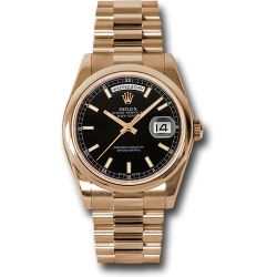  *Pre-Owned* Rolex Pink Gold Day-Date 36 Watch - Domed Bezel - Black Index Dial - President Bracelet