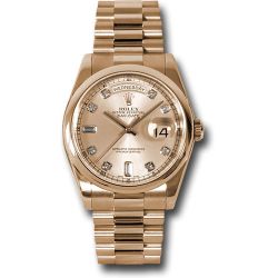  *Pre-Owned* Rolex Pink Gold Day-Date 36 Watch - Domed Bezel - Pink Champagne Diamond Dial - President Bracelet