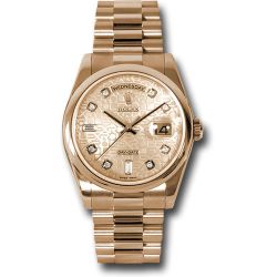  *Pre-Owned* Rolex Pink Gold Day-Date 36 Watch - Domed Bezel - Pink Champagne Jubilee Diamond Dial - President Bracelet