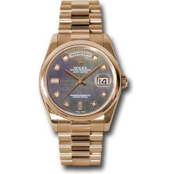  *Pre-Owned* Rolex Pink Gold Day-Date 36 Watch - Domed Bezel - Dark Mother-Of-Pearl Diamond Dial - President Bracelet