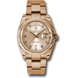  *Pre-Owned* Rolex Pink Gold Day-Date 36 Watch - Fluted Bezel - Champange Diamond Dial - Oyster Bracelet