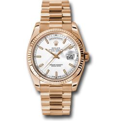  *Pre-Owned* Rolex Pink Gold Day-Date 36 Watch - Fluted Bezel - White Index Dial - President Bracelet