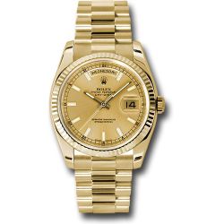  *Pre-Owned* Rolex Yellow Gold Day-Date 36 Watch - Fluted Bezel - Champagne Index Dial - President Bracelet