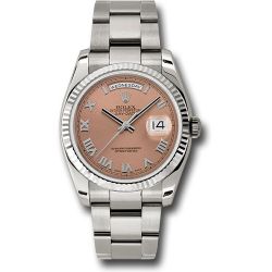  *Pre-Owned* Rolex White Gold Day-Date 36 Watch - Fluted Bezel - Copper Roman Dial - Oyster Bracelet