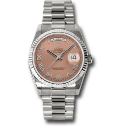  *Pre-Owned* Rolex White Gold Day-Date 36 Watch - Fluted Bezel - Copper Roman Dial - President Bracelet