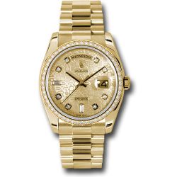  *Pre-Owned* Rolex Yellow Gold Day-Date 36 Watch - Bezel - Champagne Jubilee Diamond Dial - President Bracelet