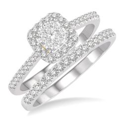 Valora Whisper Legacy Cushion Shape Halo Shine Bright Diamond Wedding Set