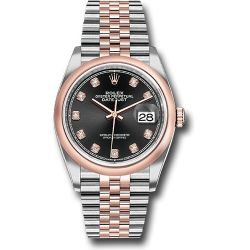  *Pre-Owned* Rolex Steel and Everose Rolesor Datejust 36 Watch - Domed Bezel - Black Diamond Dial - Jubilee Bracelet