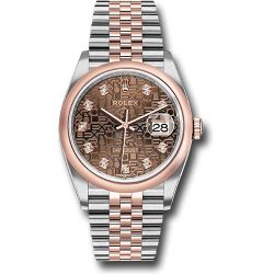 *Pre-Owned* Rolex Steel and Everose Rolesor Datejust 36 Watch - Domed Bezel - Chocolate Jubilee Diamond Dial - Jubilee Bracelet