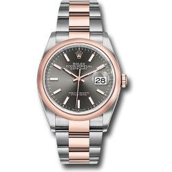  *Pre-Owned* Rolex Steel and Everose Rolesor Datejust 36 Watch - Domed Bezel - Dark Rhodium Index Dial - Oyster Bracelet