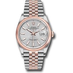  *Pre-Owned* Rolex Everose Rolesor Datejust 36 Watch - Domed Bezel - Silver Fluted Motif Index Dial - Jubilee Bracelet